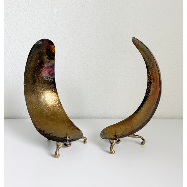 1950s Carl Auböck Style Brass Scoop Candle Holders - A Pair For Sale - Image 9 of 14