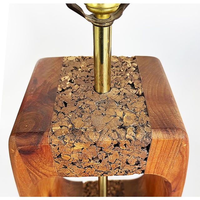 Mid-Century Modern Craftsman Style Wood, Cork Table Lamps, Pair For Sale - Image 9 of 9