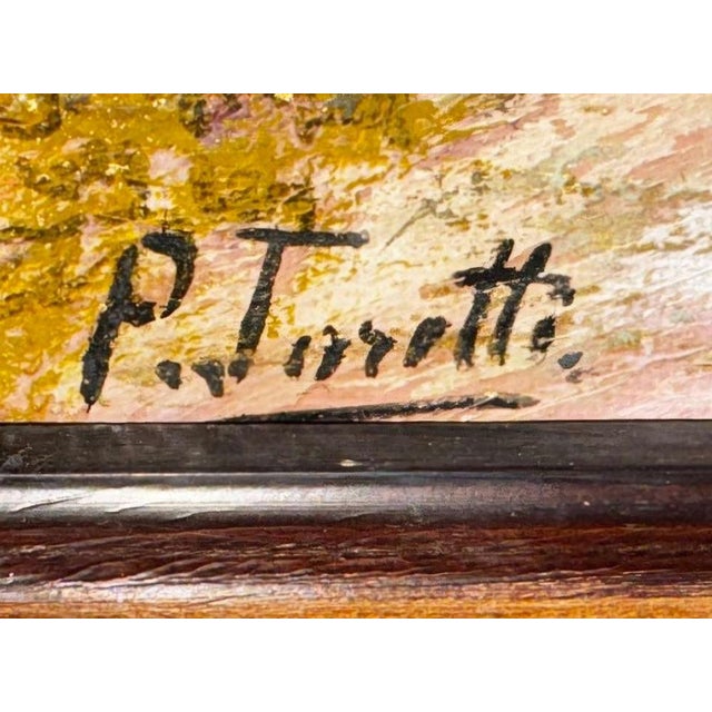 Pietro Toretti, Italian Countryside Road Scene, Oil on Canvas and Wood, Framed, Early 20th Century For Sale - Image 4 of 6