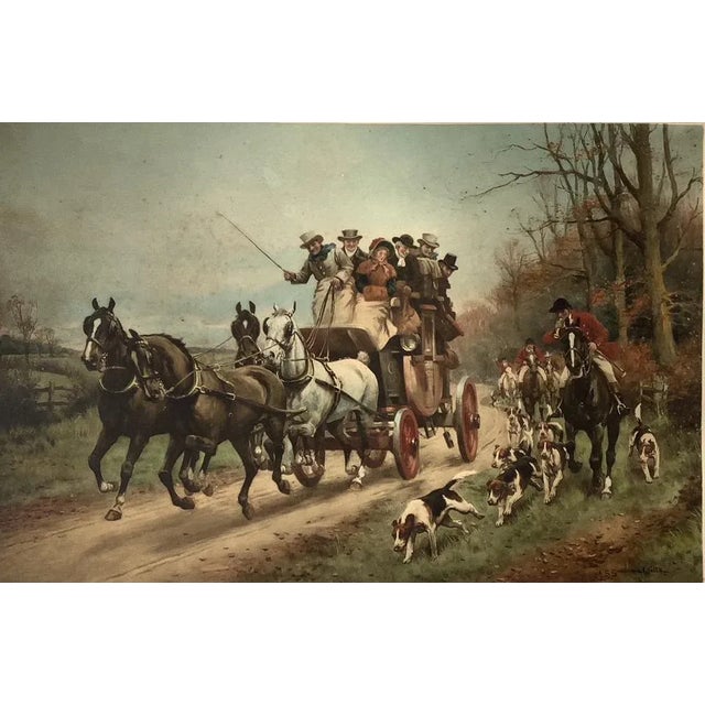 John Sanderson Wells English 1872 - 1955 Coaches and horses/Passing the hunt Hand colored lithograph Publisher Landeker &...