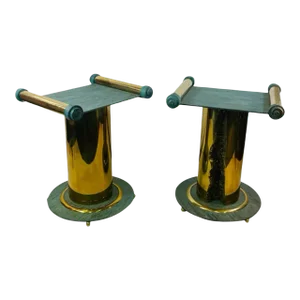 1980s Post Modern Brutalist Column Pedestal Tables - A Pair