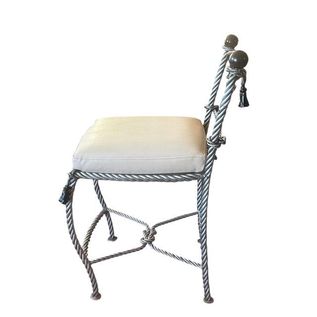 REVISED. A fabulous set of 4 rope &tassel twist heavy gauge iron bar or counter stools. Overall height 39”. Seat height...