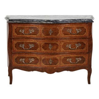 A Louis XV-Style Marble-Top Commode Dresser With Exquisite Greek Key Inlay For Sale