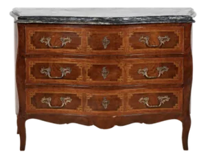 A Louis XV-Style Marble-Top Commode Dresser With Exquisite Greek Key Inlay