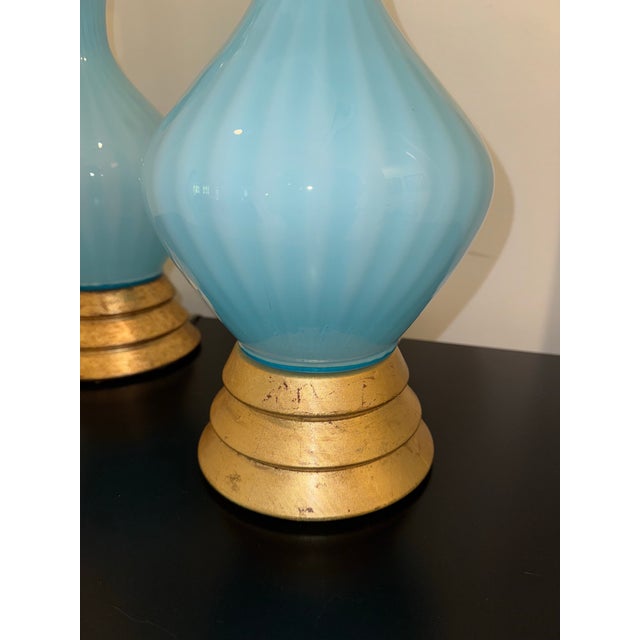 Mid-Century Modern 1950s Murano Empoli Blue Table Lamps - Pair For Sale - Image 3 of 5