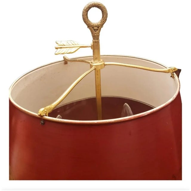 Antique French Bouillotte Bronze and Painted Tole Shade Table Lamp, Circa 1930s For Sale - Image 4 of 12