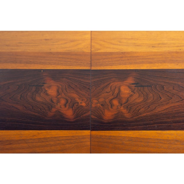 1960s Attributed to Milo Baughman for Directional Multi-Wood Parquetry Square With 2 Extensions Dining Table For Sale In Sacramento - Image 6 of 16