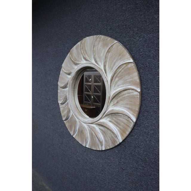 Mid-Century Modern Style Carved Swirl Sunburst Wall Mirror For Sale - Image 4 of 8