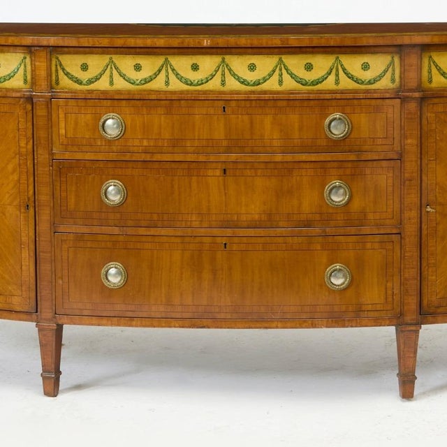 19th Century George III Style Painted Satinwood Demi-Lune Commode/Credenzas For Sale In New York - Image 6 of 11