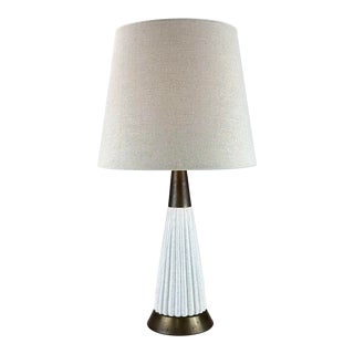 Mid Century Modern Ceramic Crackle Glaze & Brass Table Lamp For Sale