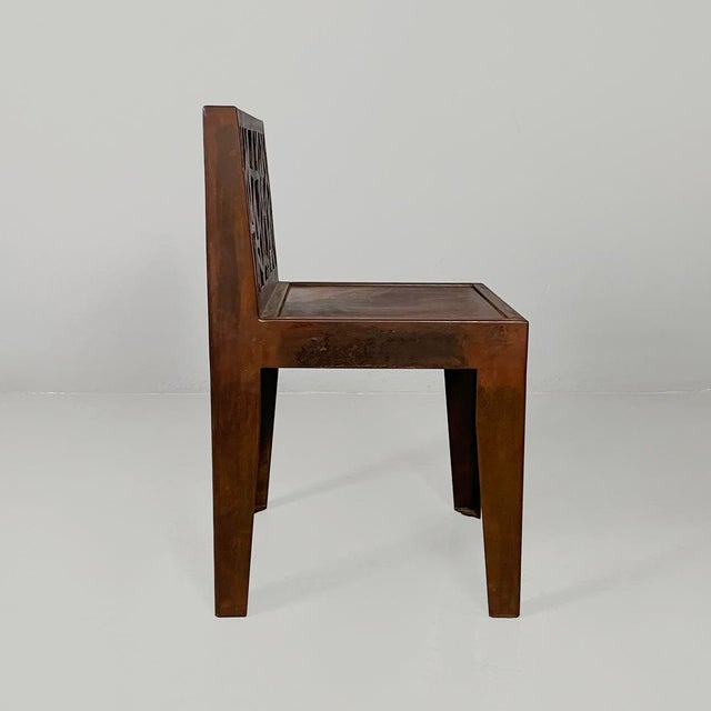 Italian Postmodern Chairs in Corten attributed to Marc Aurel for Metalco, 2010s, Set of 12 For Sale - Image 7 of 16