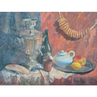 Oil Painting Still Life With a Samovar Mishurovsky v. V. For Sale