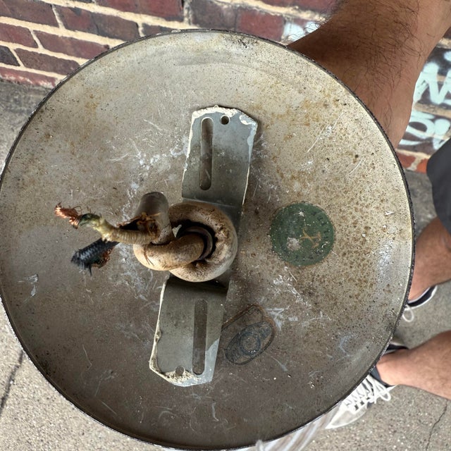 Glass Pendant Chandelier, With Hand-Blown Glass Shade Over White Glass Cone, Murano Italy 1950's by Lightolier For Sale In Cleveland - Image 6 of 9