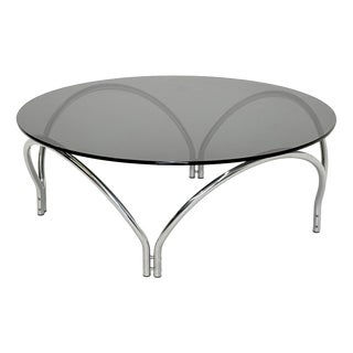 Vintage Space Age Coffee Table in Smoked Glass and Chrome, 1970s For Sale