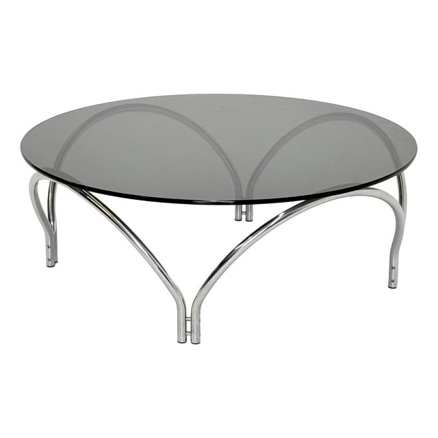 Vintage Space Age Coffee Table in Smoked Glass and Chrome, 1970s For Sale