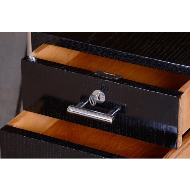 Wood Bauhaus Writing Desk in Beech and Chrome attributed to Robert Slezák for Slezak Factories, Czechoslovakia, 1930s For Sale - Image 7 of 15