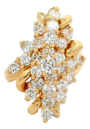 14k Yellow Gold Diamond Cluster Ring, Size 6.75