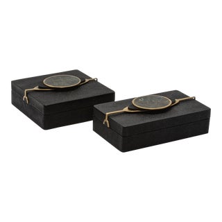 Set of 2 Boxes in Shagreen With Semi-Precious Stone and Brass by Kifu Paris For Sale