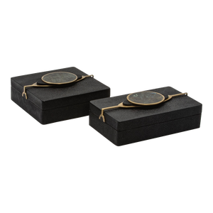 Set of 2 Boxes in Shagreen With Semi-Precious Stone and Brass by Kifu Paris