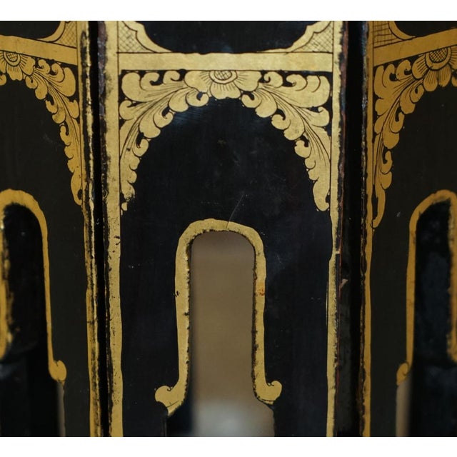 Wood Antique Victorian Chinoiserie Lacquered Folding Side Table For Sale - Image 7 of 17