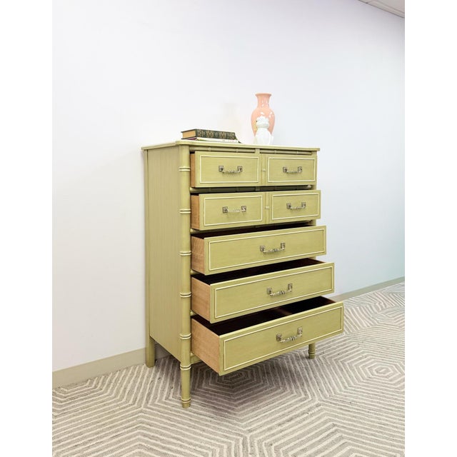 Mid 20th Century Henry Link Bali Hai Tallboy Dresser Green Vintage 5 Drawer Hollywood Regency For Sale - Image 14 of 18