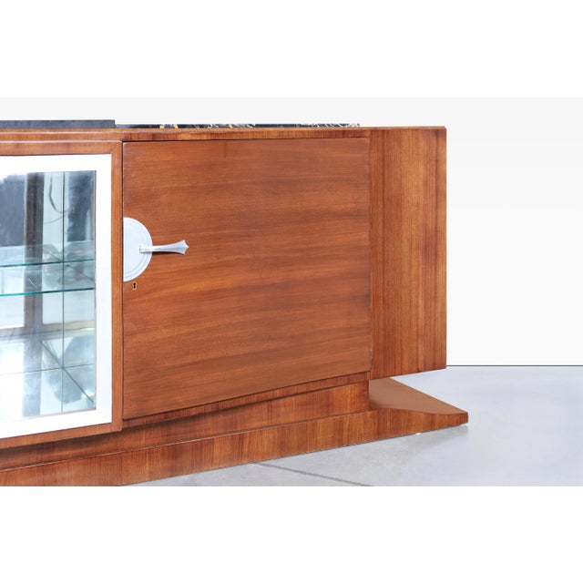 French Art Deco Walnut and Portoro Marble Credenza by Maurice Rinck, 1940s For Sale - Image 9 of 12
