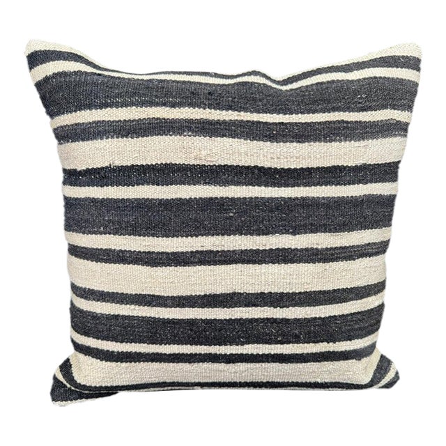 Turkish Hemp Pillow Cushion Natural Beige Black Cushion Cover 20"x20" For Sale