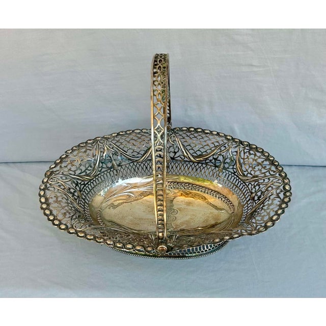 Rare 18th Century English Sterling Silver Cake Basket by Burrage & Davenport, Circa 1775 For Sale - Image 4 of 11
