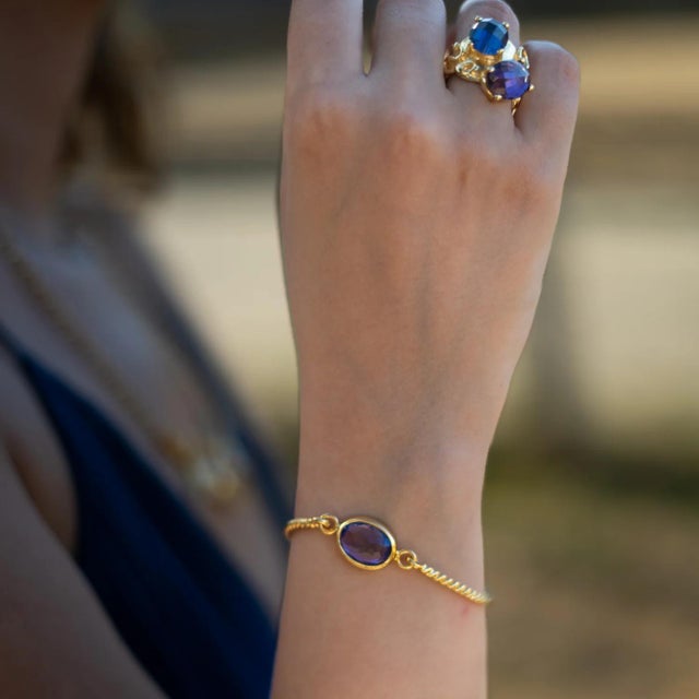 Early 21st Century Mystic Amethyst Glow Gold Adjustable Bracelet For Sale - Image 5 of 11