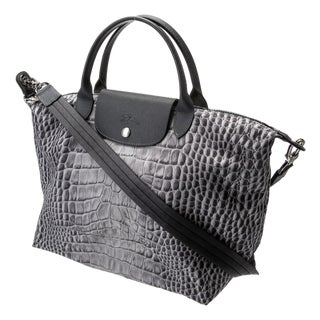 Longchamp Nylon Weekender Bag Top Handle Crossbody Le Pliage Croc Print Tote For Sale