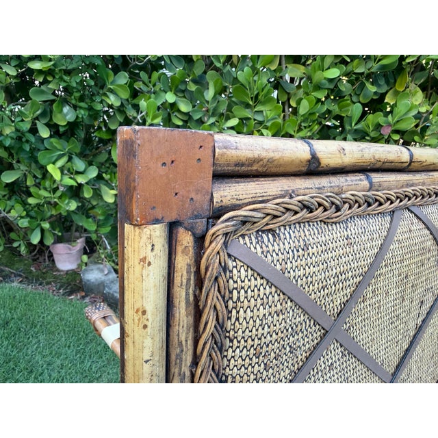 Vintage Bamboo & Rattan Tack Board With Leather Lattice For Sale In Naples, FL - Image 6 of 10