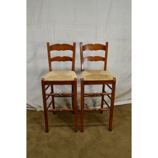 French Country Style Pair of Rush Seat Ladder Back Bar Stools Chairish
