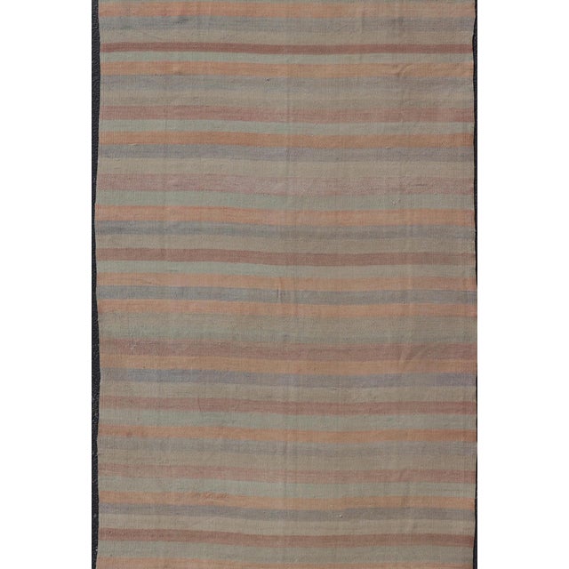 Vintage Turkish Kilim Gallery Runner With Soft Stripes in Sage, Peach, and Sand For Sale - Image 9 of 12