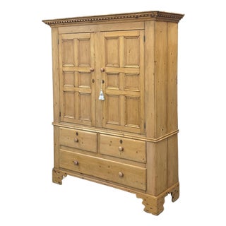 Antique 19th Century Irish Scrubbed Pine Linen Press Cabinet For Sale