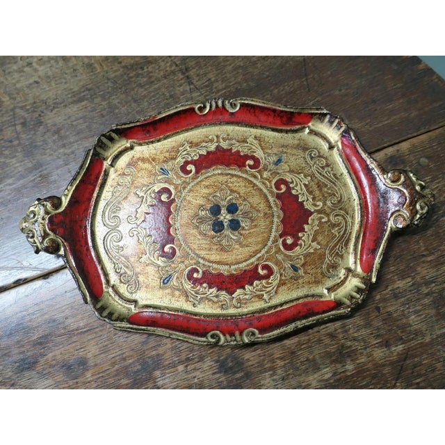 Italian Carved Gilt and Red Painted Sideboard Tray, 1960 For Sale - Image 3 of 8