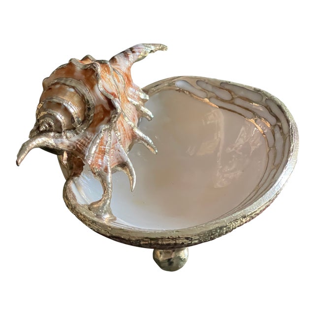 1960s Fabulous Silvered Sea Shells Small Vide Poche Dish For Sale