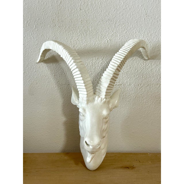 Vintage Faux Taxidermy White Goat Head Wall Mount For Sale - Image 4 of 11