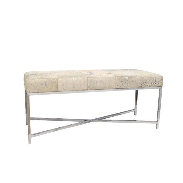 Pasargad Home Safari Cowhide Silver Bench With Steel Base For Sale In New York - Image 6 of 6