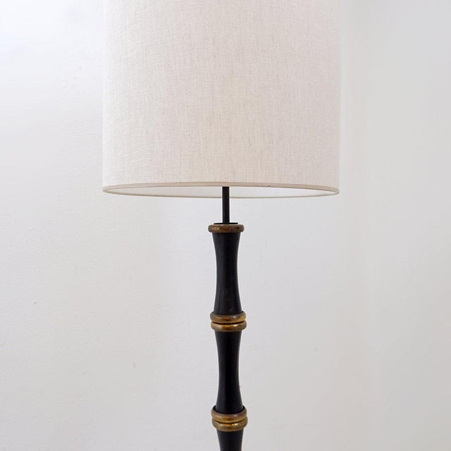 Mid-Century Modern Tripod Floor Lamp in Wrought Iron and Brass with Bamboo-Style Stem For Sale - Image 3 of 16