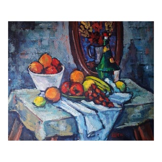Vintage Anita Rose Lilien Expressionist Still Life With Fruit and Wine Bottle For Sale