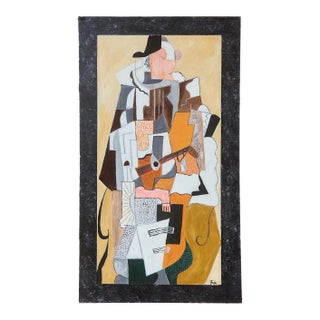Mid 20th Century De Guitarite French Cubist Painting by Francois Lucet For Sale