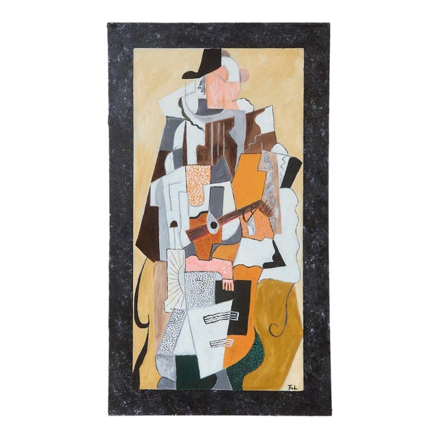 Mid 20th Century De Guitarite French Cubist Painting by Francois Lucet For Sale