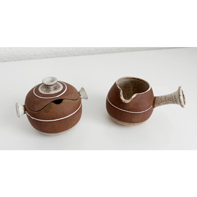 1970s Modernist Japanese Stoneware Creamer & Sugar Set For Sale In Sacramento - Image 6 of 9