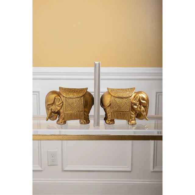 Royal Gold Elephant Bookends, Set of 2 For Sale In Chicago - Image 6 of 8