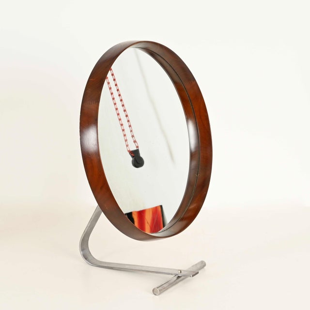 Large Italian Adjustable Table Mirror in Teak and Steel by Osvaldo Borsani for Tecno, 1960s For Sale - Image 10 of 15