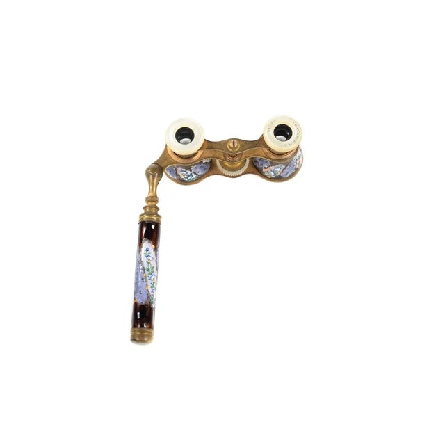 Victorian Antique 19th C French Enamel & Brass Opera Glasses For Sale - Image 3 of 9