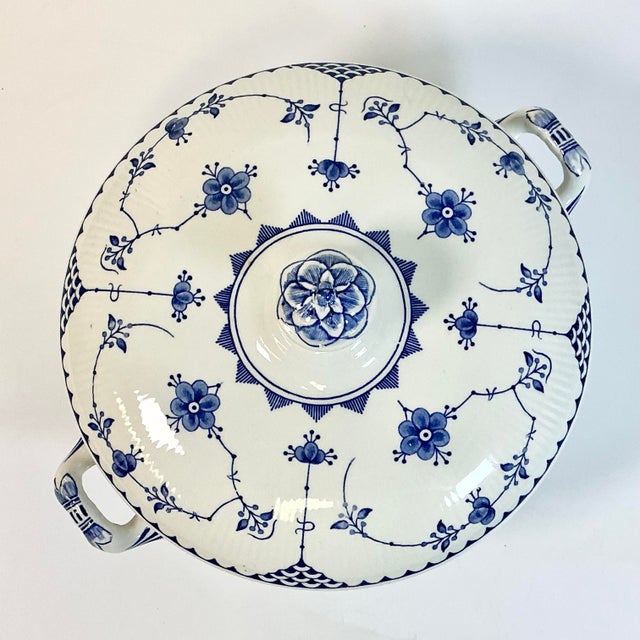 Royal Blue 1950s Vintage English Boho Chic Gustavian Denmark Pattern Covered Dish, Casserole Style. For Sale - Image 8 of 16