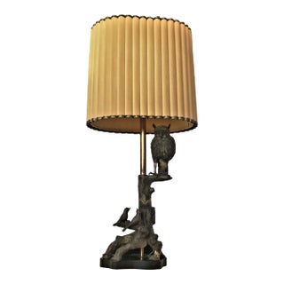 Mid Century Modern Bronze Owl Lamp by Marbro Lamp Co. With Original Shade For Sale
