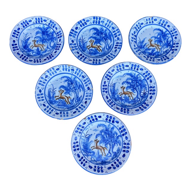 Circa 1970s Vintage España Talavera Polychrome Decorated Plates- Set of 6 For Sale