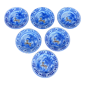 Circa 1970s Vintage España Talavera Polychrome Decorated Plates- Set of 6